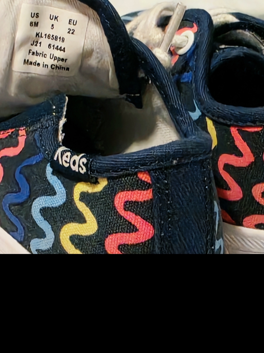 Keds Kids Navy Slip On Sneakers with Multicolor Wave Pattern-Size 5